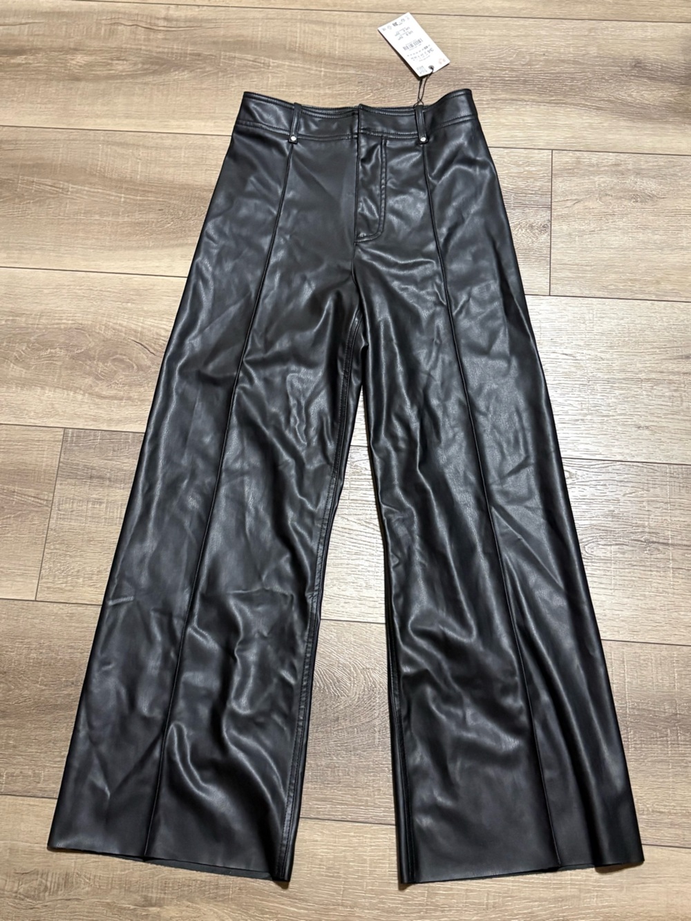 NWT ZARA Wide Leg Faux Leather Pants Size 2 Black